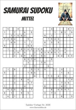 Samurai Sudoku freie PDF vorlage mit Lösung