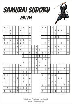Samurai Sudoku gratis drucken mit Lösung