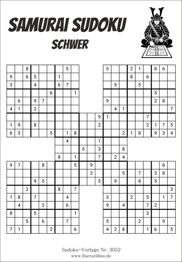 Samurai Sudoku schwer zum Ausdrucken