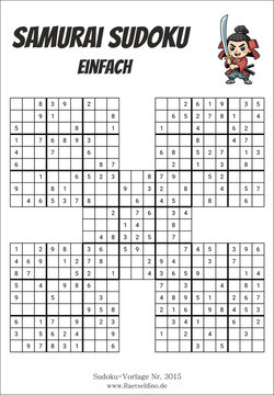 Samurai Sudoku Stufe einfach kostenlos drucken