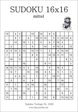 Gratis Sudoku 16x16 mittel mit der kompletten Lösung