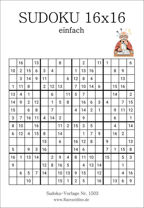 Sudoku 16x16 einfach zum Ausdrucken