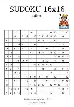 Sudoku 16x16 mittel kostenfrei drucken