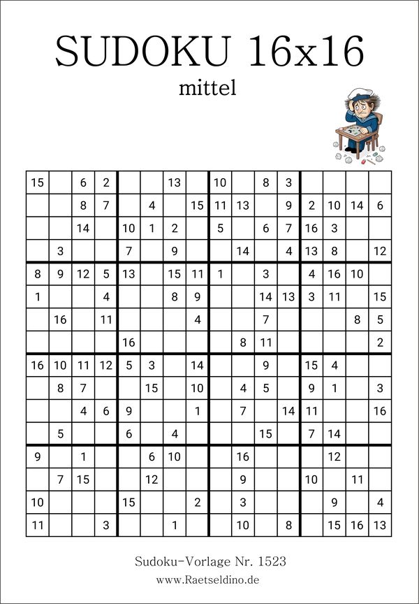 Sudoku 16x16 mittel mit Lösung