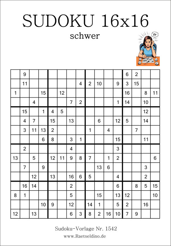 Sudoku 16x16 schwer ausdrucken