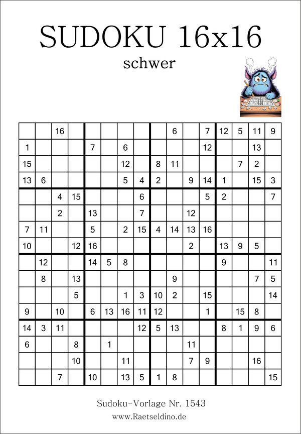 Sudoku 16x16 schwer kostenlos