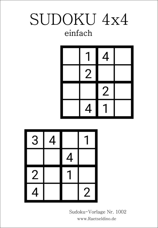 Sudoku 4x4 Stufe einfach zum Ausdrucken