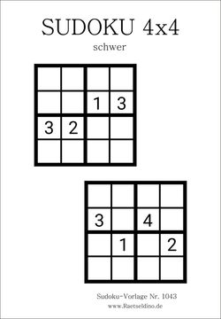 Sudoku 4x4 schwer gratis PDF drucken