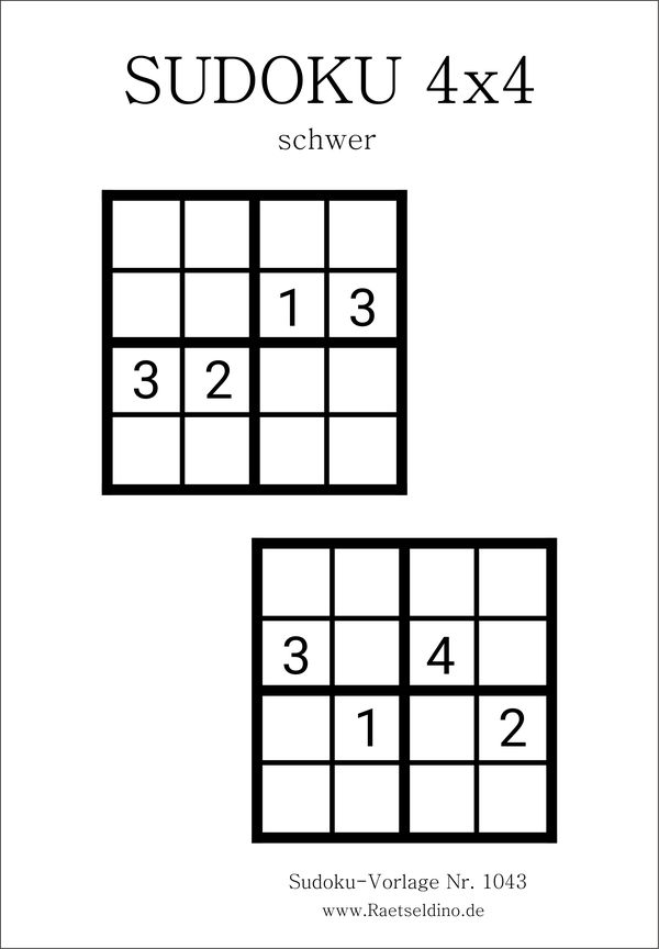 Sudoku 4x4 schwer kostenlos