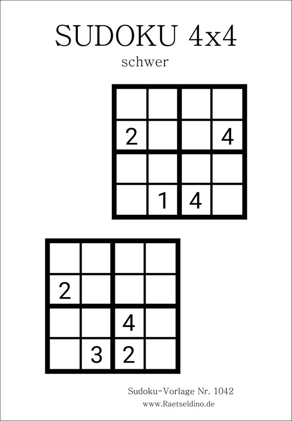 Sudoku 4x4 schwer zum Ausdrucken