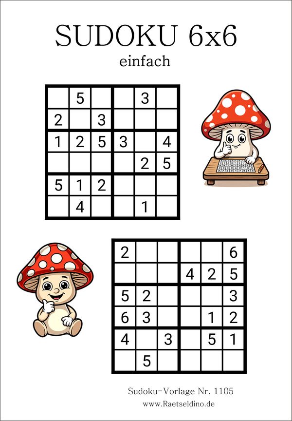 Sudoku 6x6 einfach gratis drucken