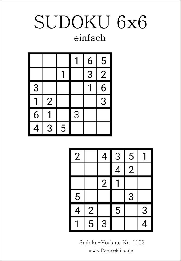 Sudoku 6x6 einfache Vorlage