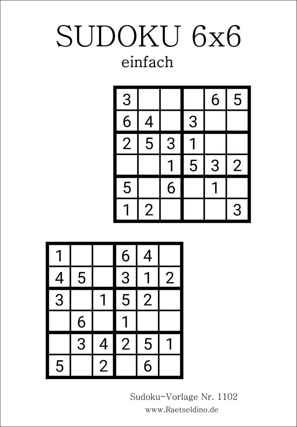 Sudoku 6x6 kostenlos
