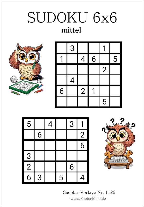 Sudoku 6x6 mit Lösung zum Ausdrucken