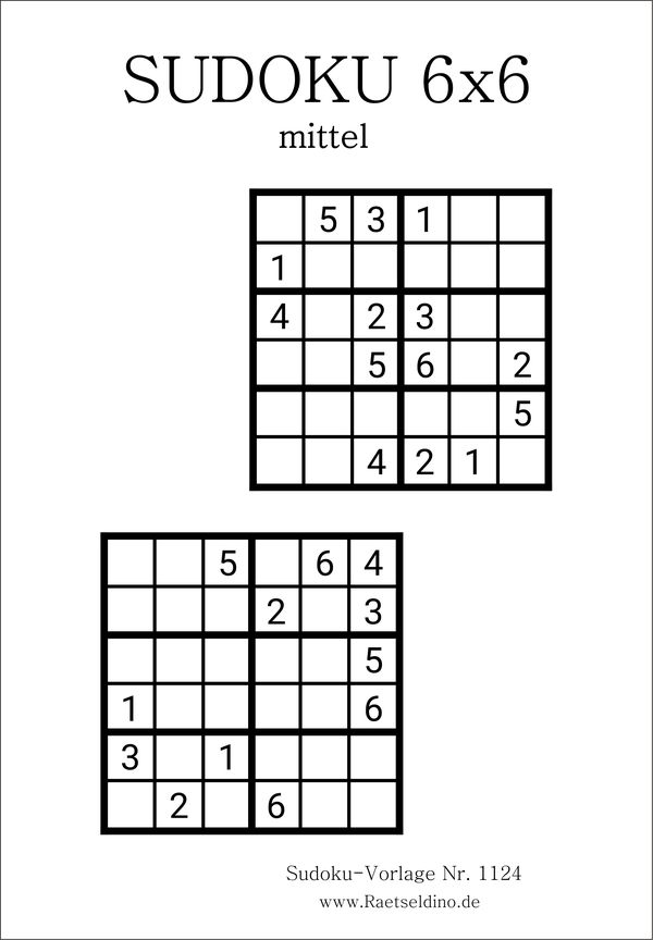 Sudoku 6x6 mittel kostenlos drucken