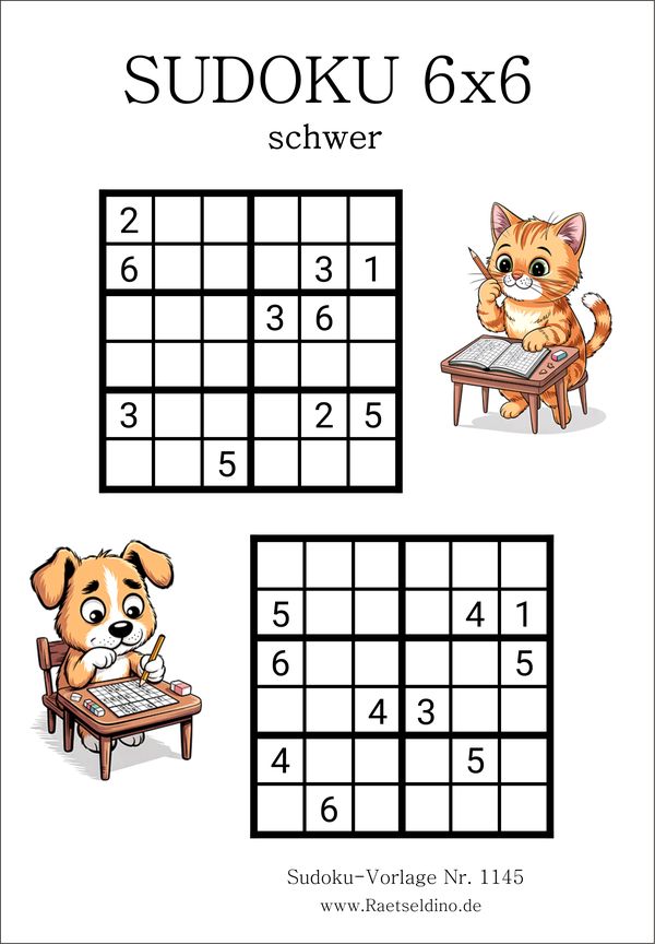 Sudoku 6x6 schwer gratis drucken