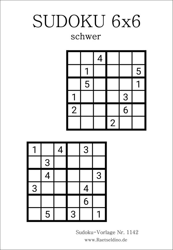 Sudoku 6x6 Schwer zum Ausdrucken