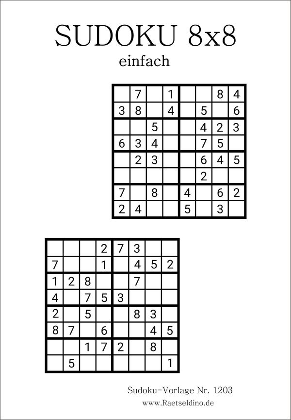 Sudoku 8x8 einfach kostenlos