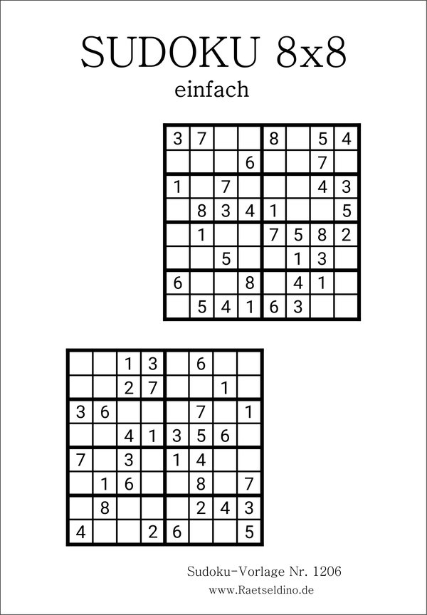 Sudoku 8x8 leicht kostenlos