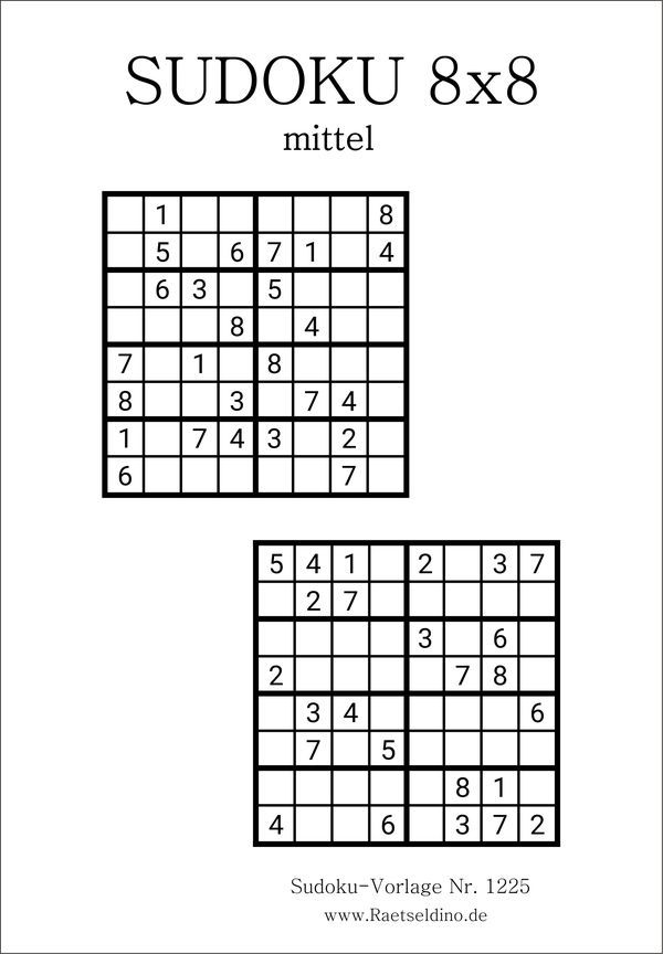 Sudoku 8x8 mittel PDF kostenlos