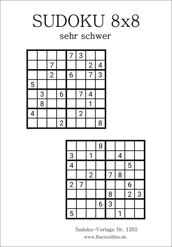 Sudoku 8x8 sehr schwer kostenlos ausdrucken
