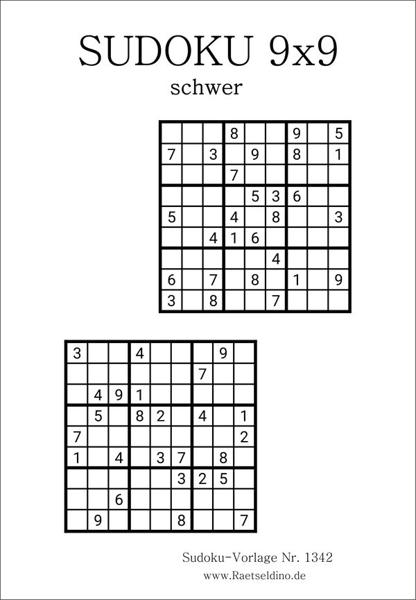 Sudoku 9x9 schwer ausdrucken