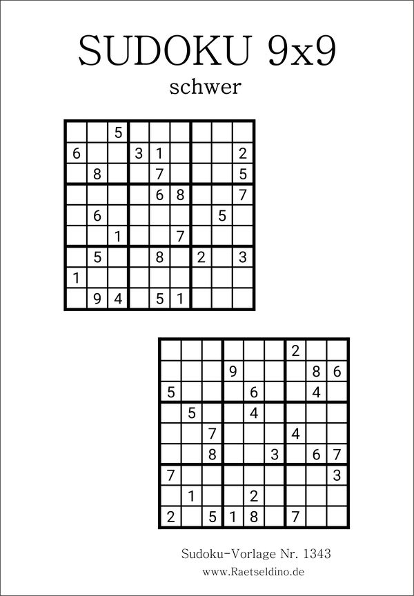 Sudoku 9x9 schwer kostenlos drucken