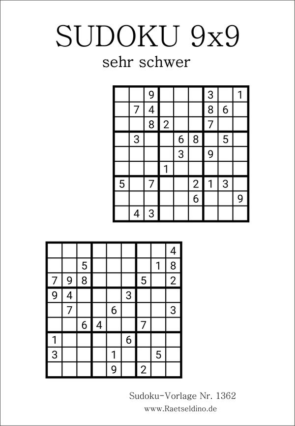 Sudoku 9x9 sehr schwer drucken