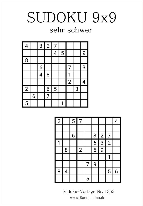 Sudoku 9x9 sehr schwer kostenlos