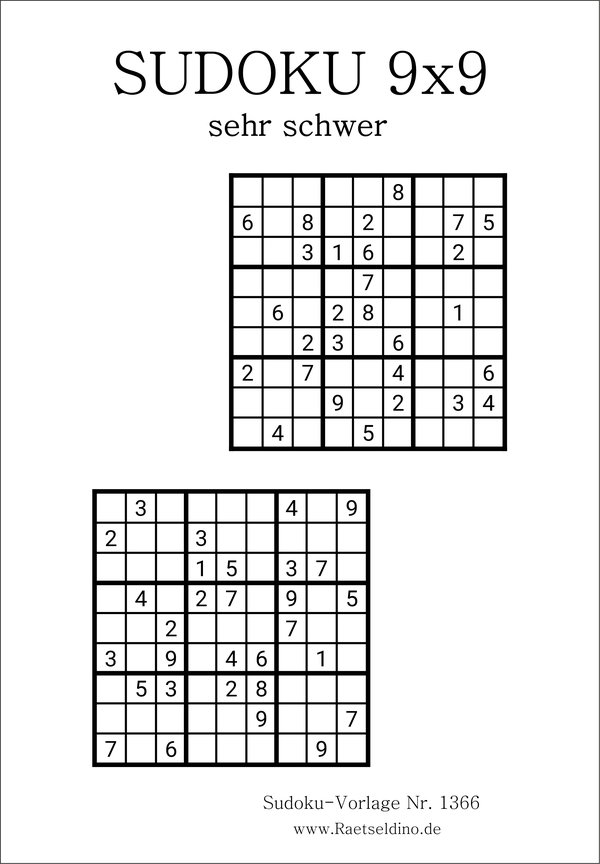 Zwei Sudokus 9x9 sehr schwer