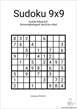 einfaches Sudoku- Spiel 9x9 gratis