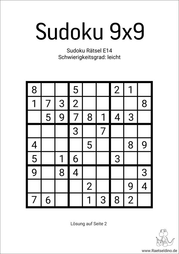 Sudoku 9x9 für Anfänger mit vielen Zahlen