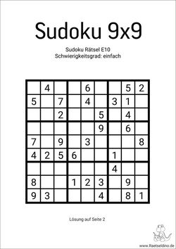 Sudoku 9x9 leicht mit Lösung zum Ausdrucken