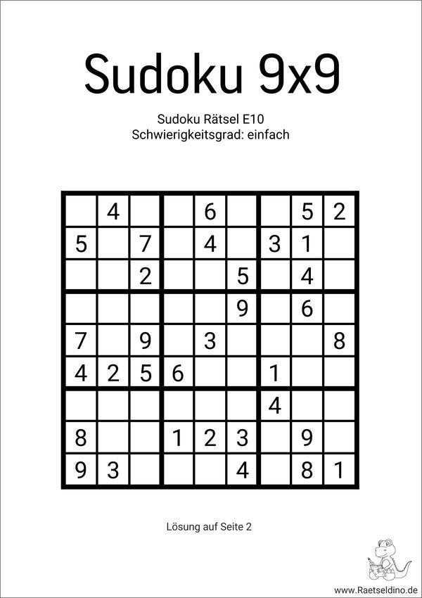 Sudoku 9x9 leicht mit Lösung