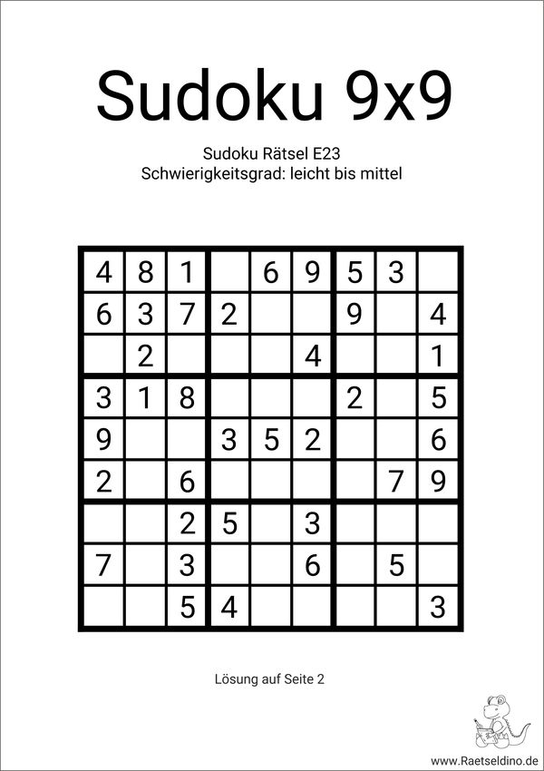 Sudoku leicht mittel Vorlage zum Ausdrucken