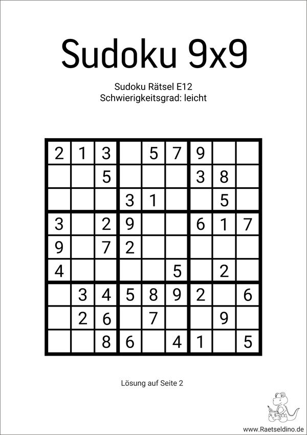 Sudoku leicht zum Ausdrucken als PDF Vorlage kostenlos