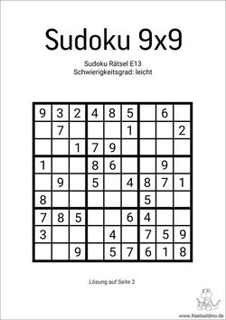 Sudoku Rätsel für Anfänger leicht