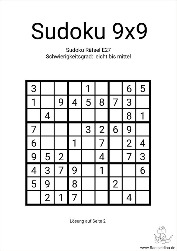 Sudoku Vorlage gratis herunterladen als PDF