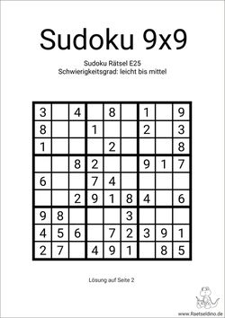 Sudoku Vorlage mittel leicht gratis download