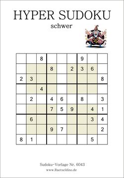 Hyper Sudoku schwer freie Vorlage