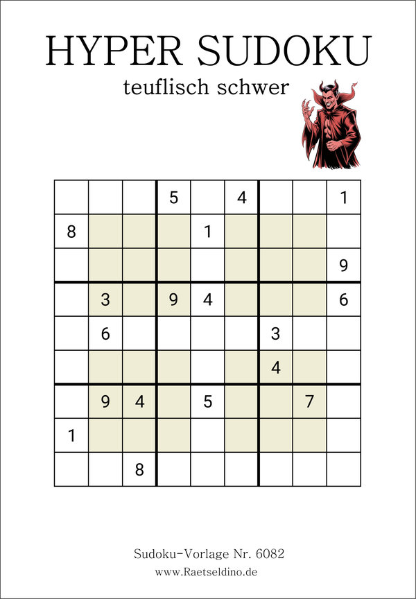 Hyper Sudoku teuflisch schwer zum Ausdrucken