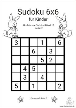 6x6 Sudoku für Kinder schwer