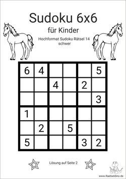 6x6 Sudoku schwer für Kinder mit LÖsung