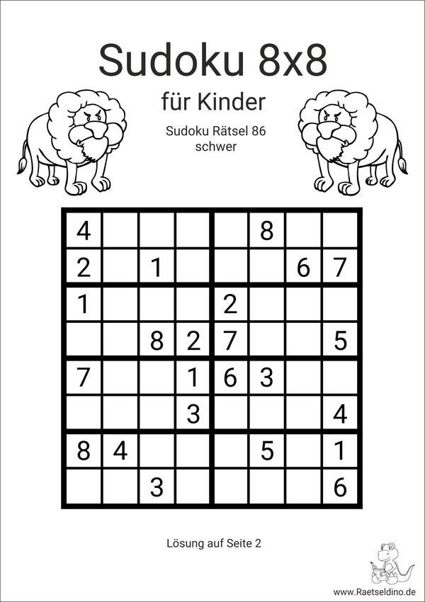 8x8 Kinder Sudoku Löwenstark schwer