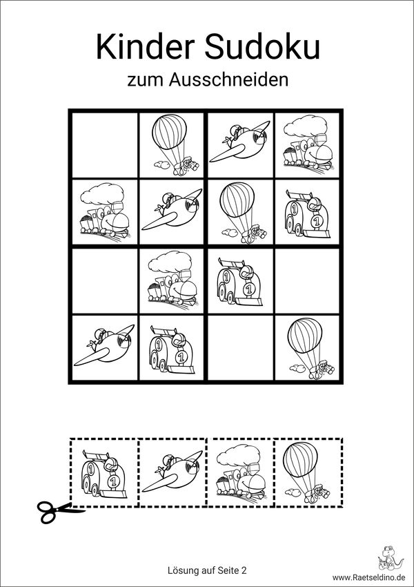 Kinder-Sudoku 4x4 mit Bildern zum Ausdrucken