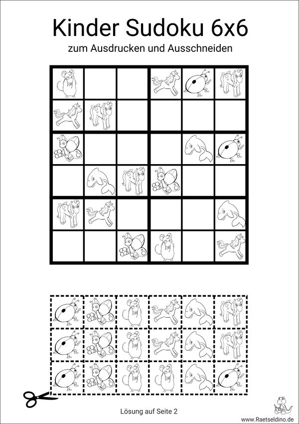 Kinder Sudoku 6x6 mit Bildern