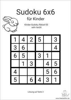 Kinder Sudoku 6x6 mit dem Hasen