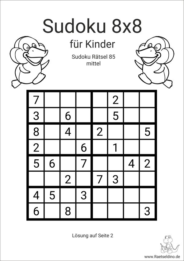Kinder Sudoku 8x8 mit Lösung