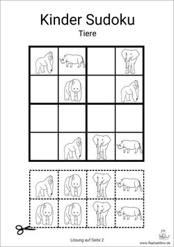Kinder Sudoku mit Tieren
