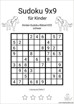 Kinder Sudoku schwer zum kostenlosen Drucken